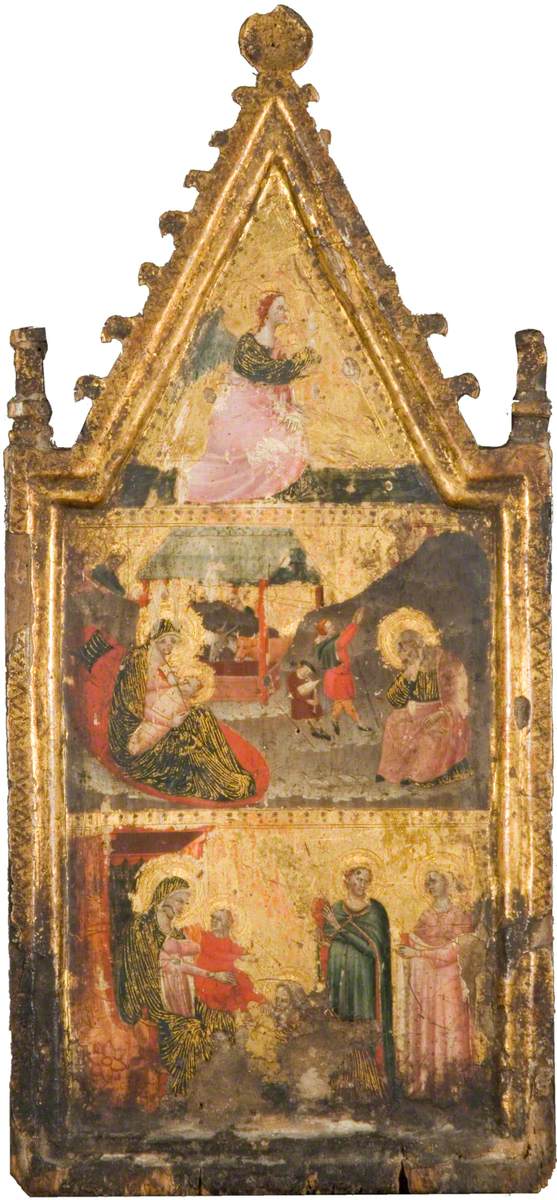 Anjelen af Annunciationen (øverst), Jomfrufødsel og Annunciationen til hyrderne (i midten), Hyrdernes tilbedelse af de vise mænd - Giovanni Baronzio