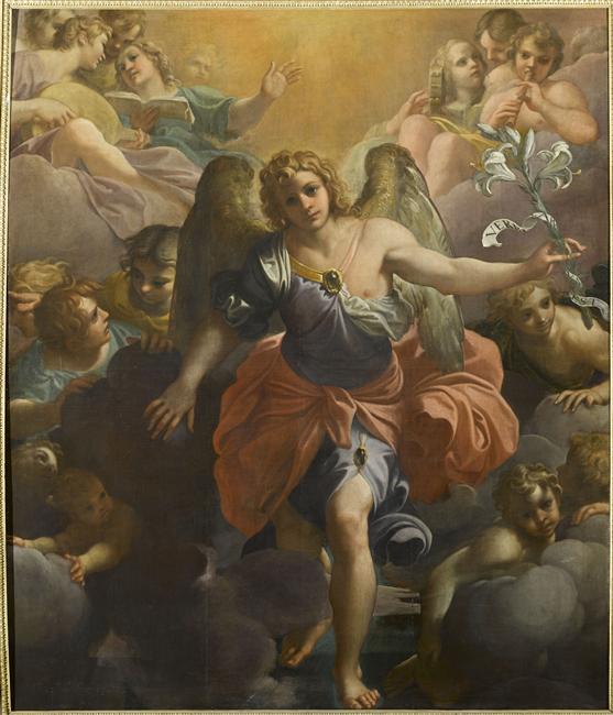 Gabriel-anklen i en herlighed af musikalske engle og keruber - Annibale Carracci