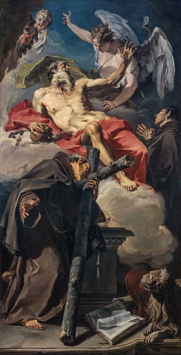 Apoteosen af Sankt Jeronimus med Sankt Peter af Alcántara og en uidentificeret franciskaner - Giovanni Battista Pittoni