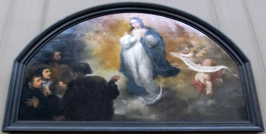 Apparitionen af den uplettede undfangelses åbenbaring med seks personer - Bartolomé Esteban Murillo