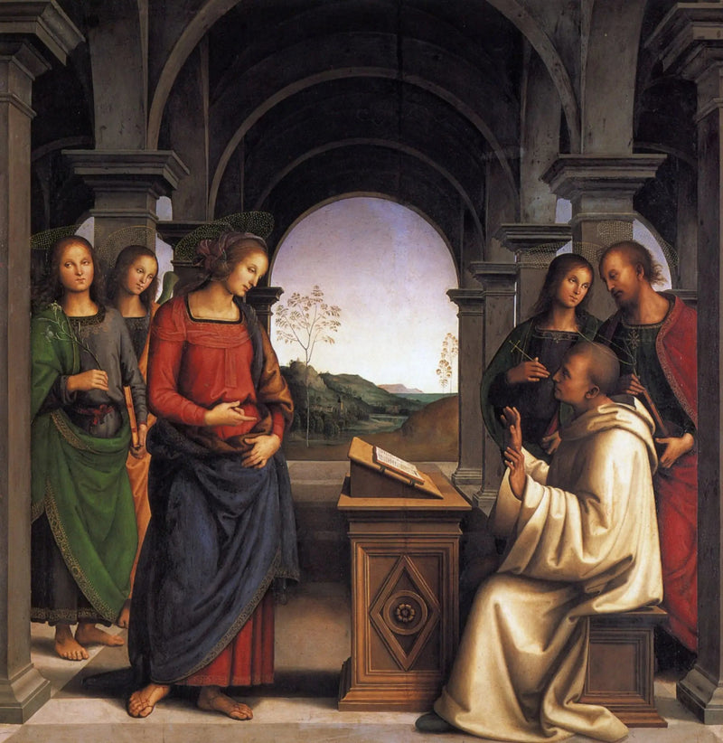 Jomfru Marias åbenbaring for Sankt Bernard - Pietro Perugino