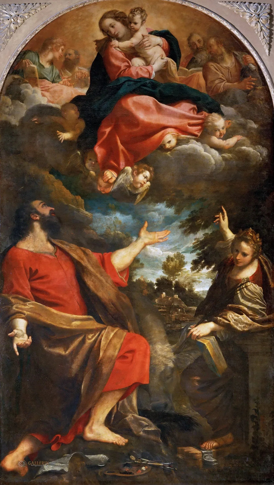 Jomfru Marias åbenbaring for Sankt Lukas og Sankt Katharina - Annibale Carracci