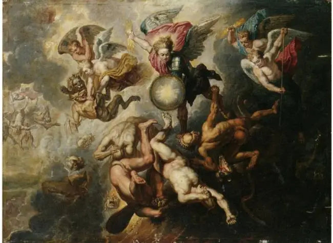 Ærkeenglen Michael jager de oprørske engle (Åbenbaringen 12:7-9, det 17. århundrede) - Peter Paul Rubens