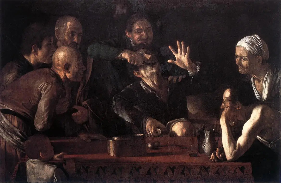Reproduction du tableau « L'Arrache-dents - Le Caravage » par Alpha Reproduction en peinture à l’huile