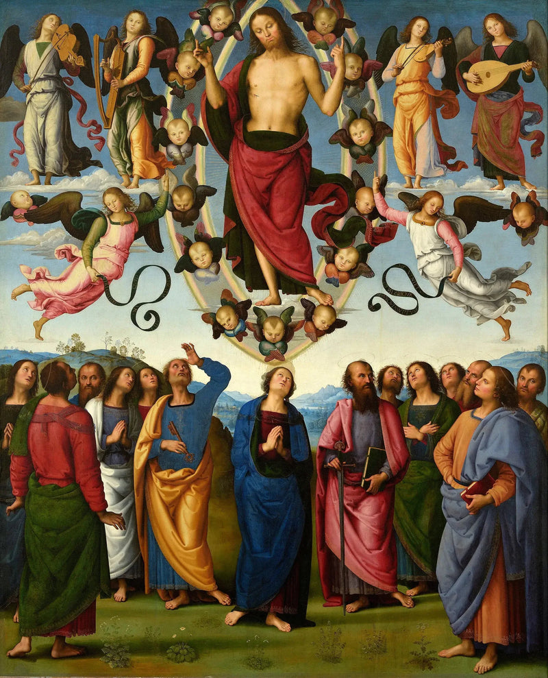 Kristi Himmelfart i nærvær af Jomfruen og apostlene - Pietro Perugino