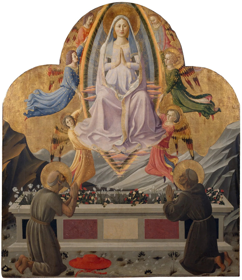Jomfru Marias Antagelse med helgenerne Jeronimus og Franciscus - Zanobi Strozzi
