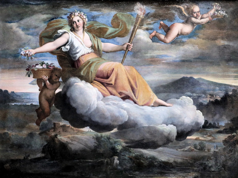 Aurore spredende blomster og holder en fakkel - Annibale Carracci