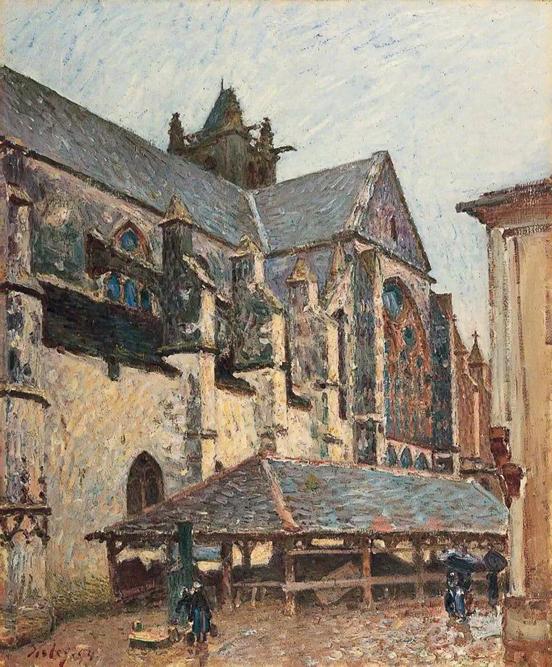 Moret Kirke i regnen, ved tværskibet - Alfred Sisley