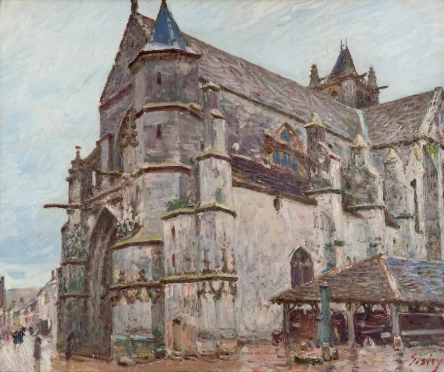 Moret Kirke, regnvejr, om morgenen - Alfred Sisley