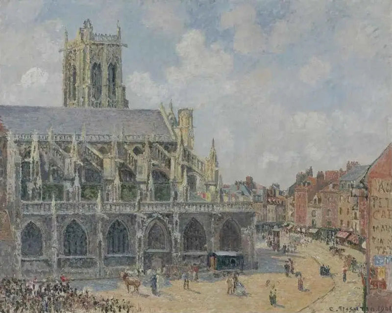 Sankt Jakobskirken i Dieppe, sol, morgen - Camille Pissarro