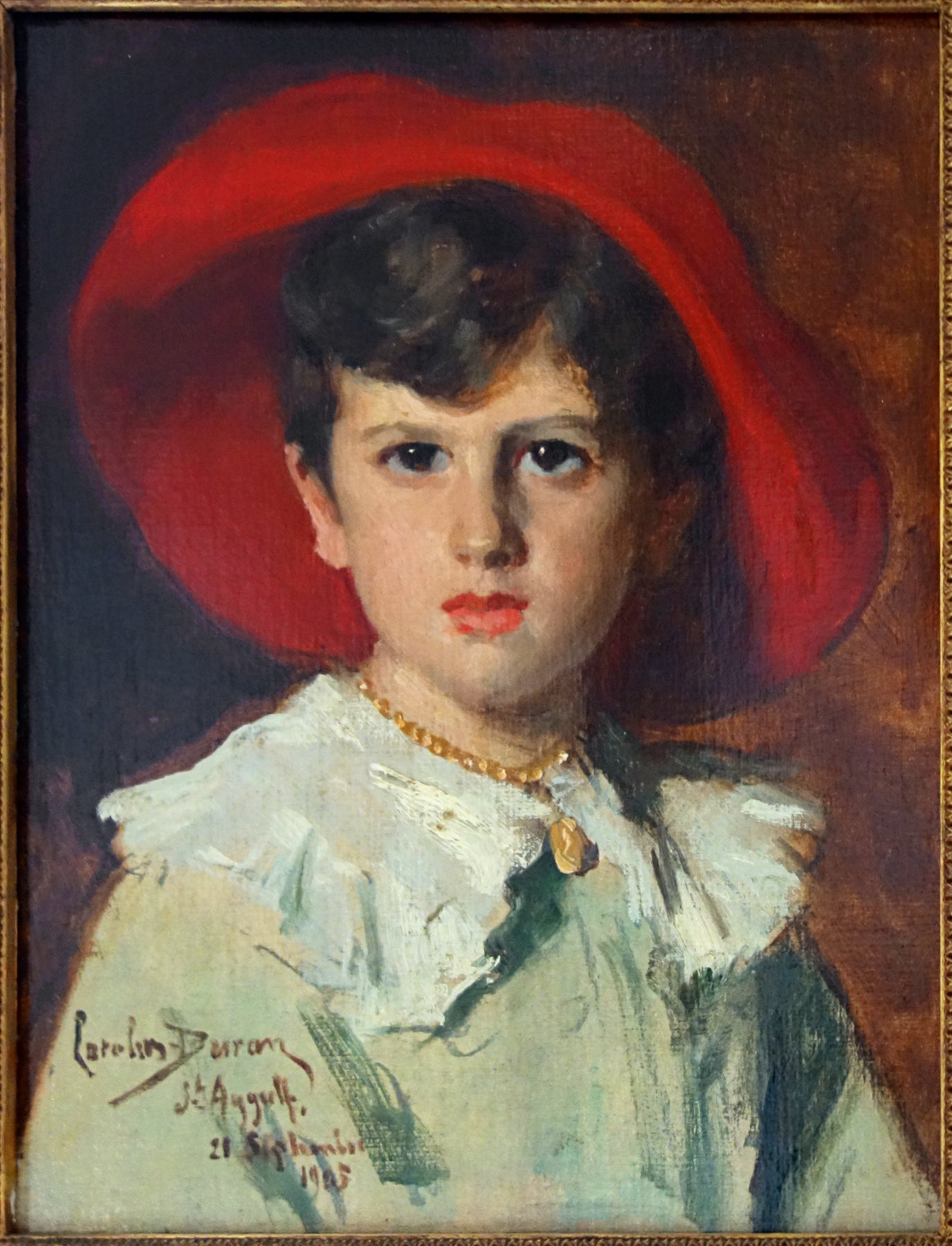 L'enfant au chapeau rouge, Michel Feydeau, fils de Georges Feydeau - Carolus-Duran image 1 tableau peint à l’huile sur toile