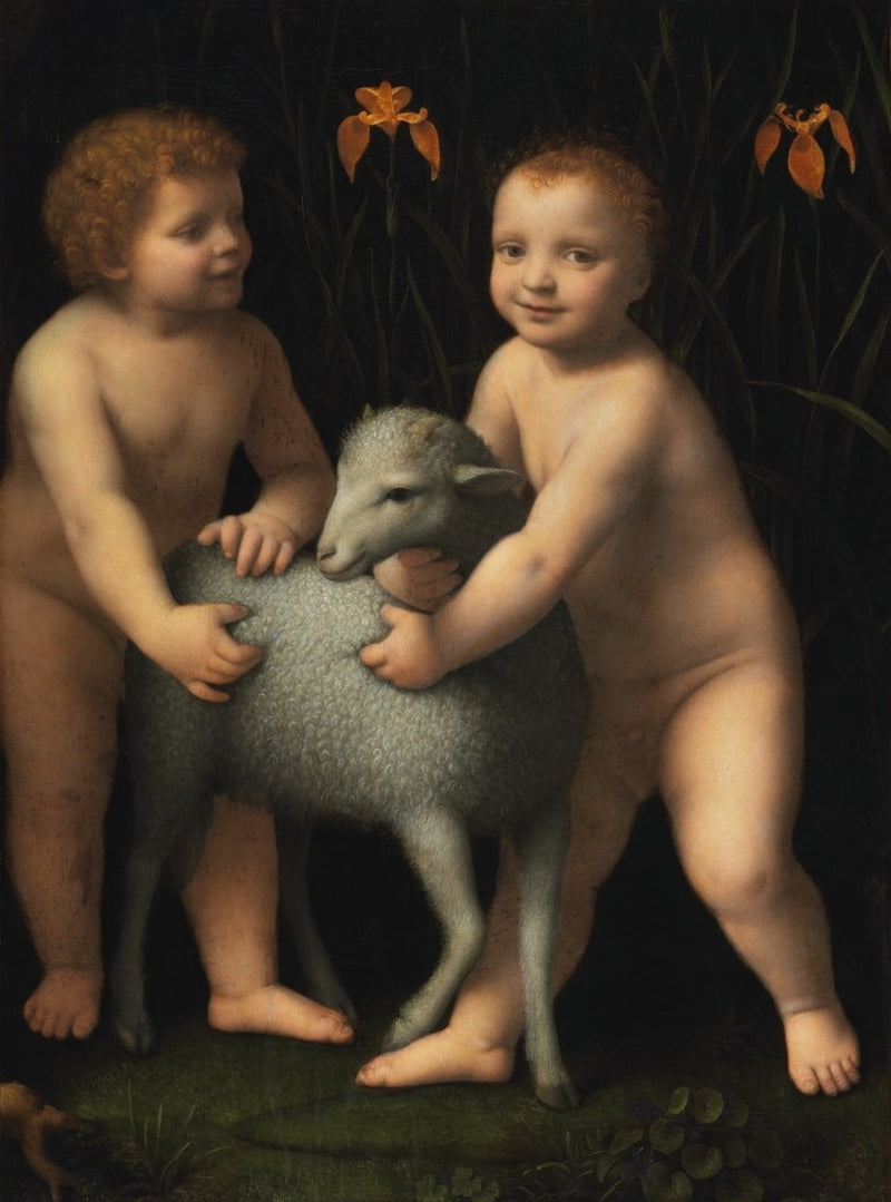 Jesusbarnet og den lille hellige Johannes Døberen med et lam - Bernardino Luini