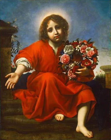 Jesusbarnet inviterer den kristne sjæl til at krone den i henhold til Højsangen - Carlo Dolci