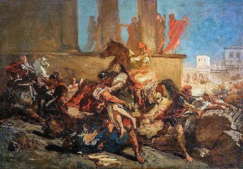 Sabinerne bliver bortført. - Eugène Delacroix