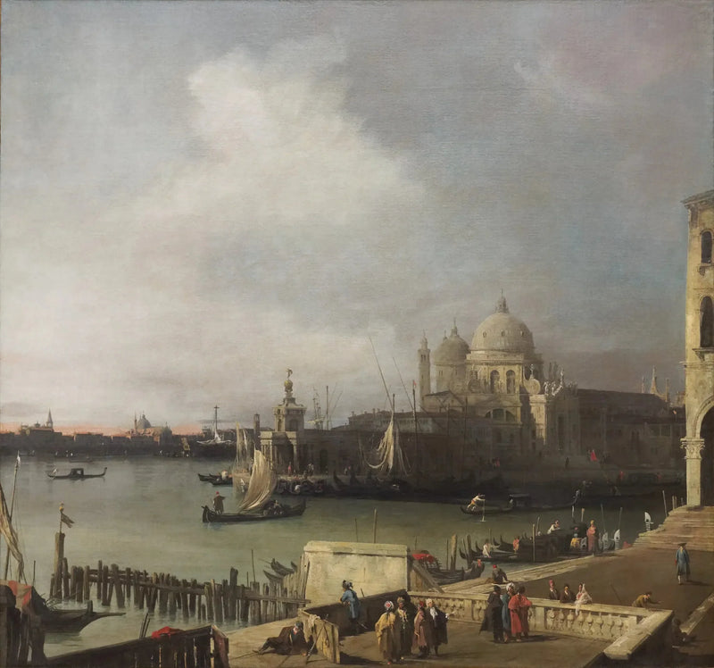 Entréen til Grand Canal, med Santa Maria della Salute og kanalen Giudecca, set fra den vestlige ende af moleen - Canaletto