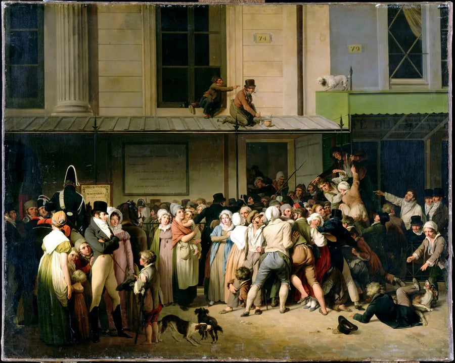 Teaterindgangen til Ambigu-Comique til en gratis forestilling - Louis-Léopold Boilly