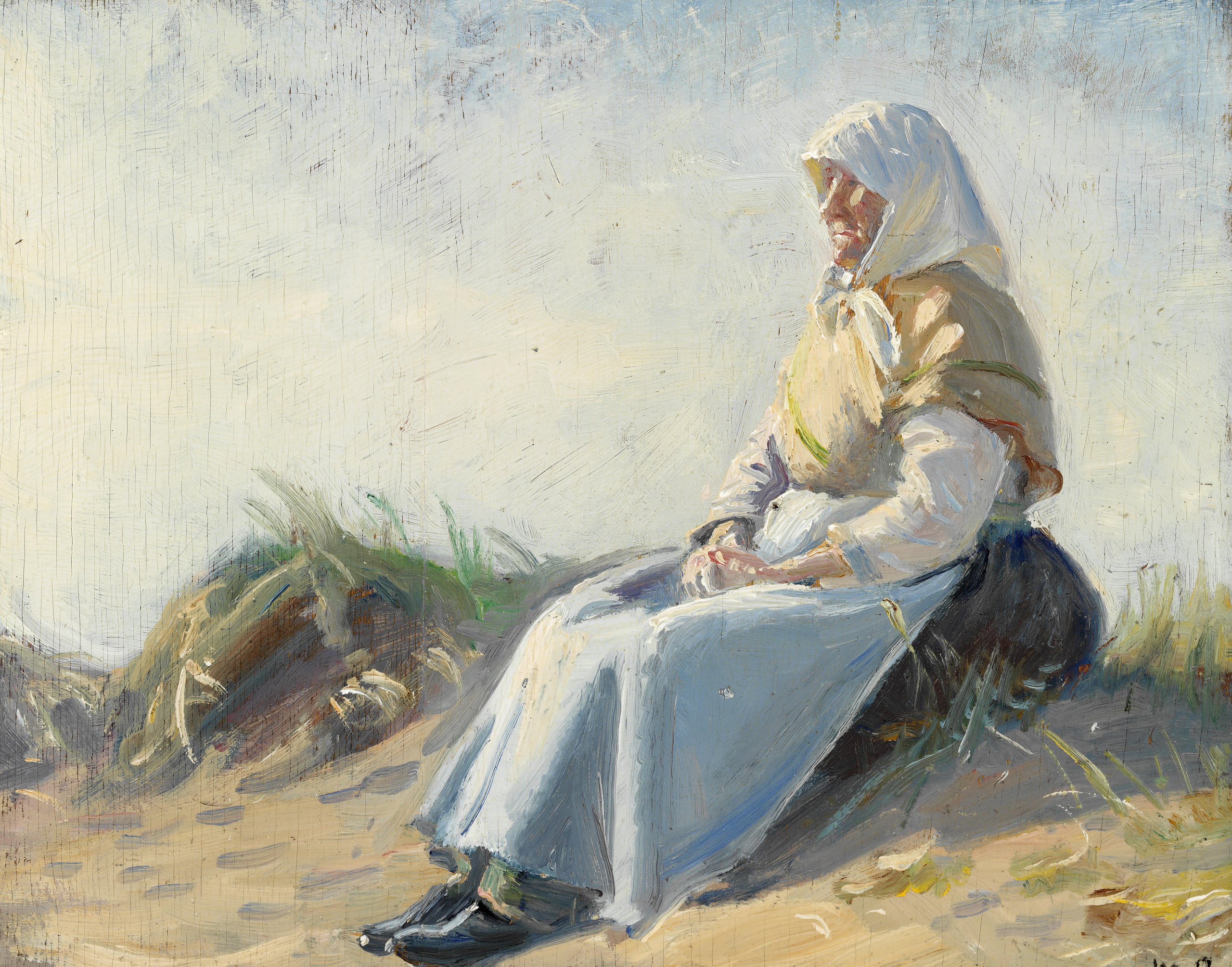 L'épouse d'Anker Nelle assise dans les dunes de Skagen. - Michael Peter Ancher image 1 reproduction de peinture à l’huile