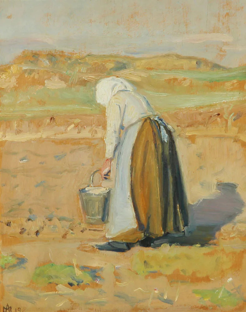 Ole Markströms kone arbejder på stranden. - Michael Peter Ancher