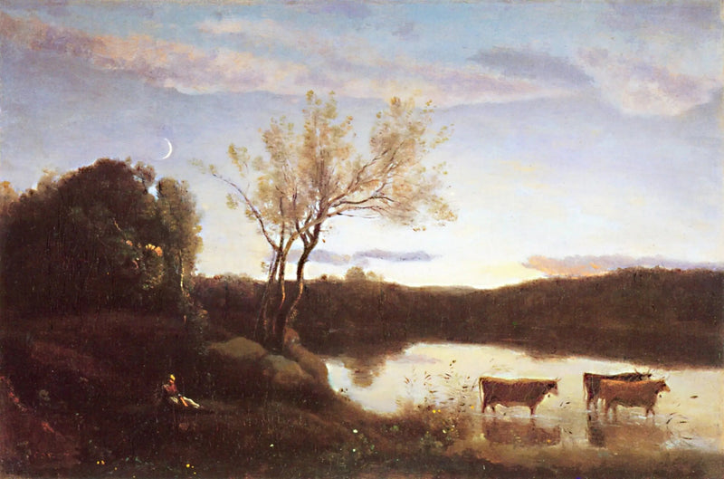 Dam med de tre køer og månekransen - Jean-Baptiste Camille Corot