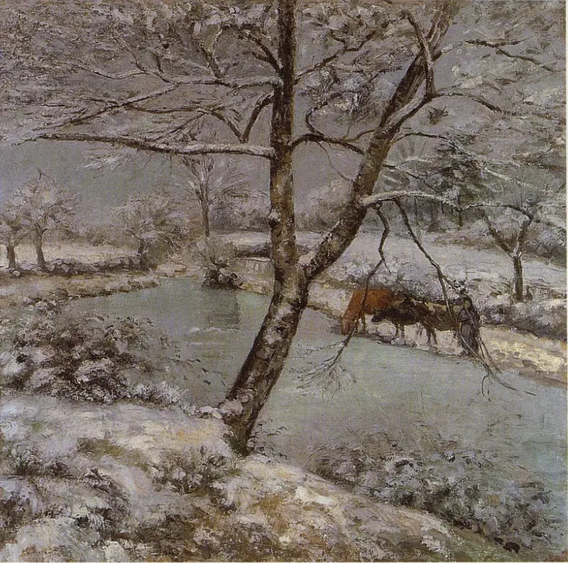 Montfoucault-søen om vinteren, sneeffekt - Camille Pissarro