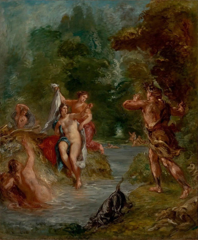 Sommeren - Diane overrasket af Actéon - Eugène Delacroix