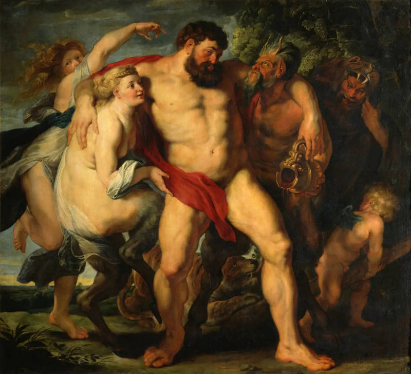 Den berusede Herkules ledet af et par satyrer - Peter Paul Rubens
