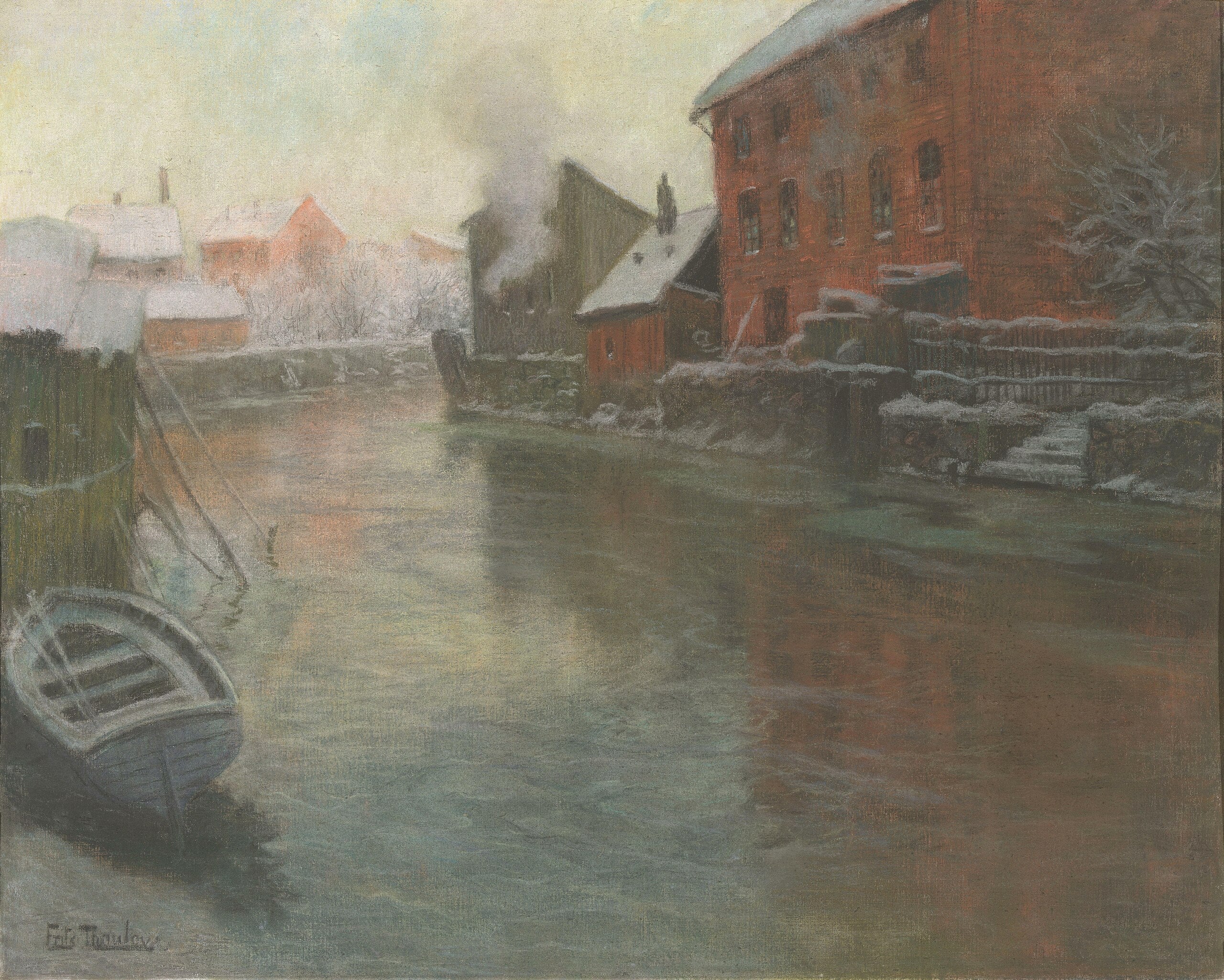 L'Hiver au bord du canal - Frits Thaulow image 1 reproduction artisanale de tableau