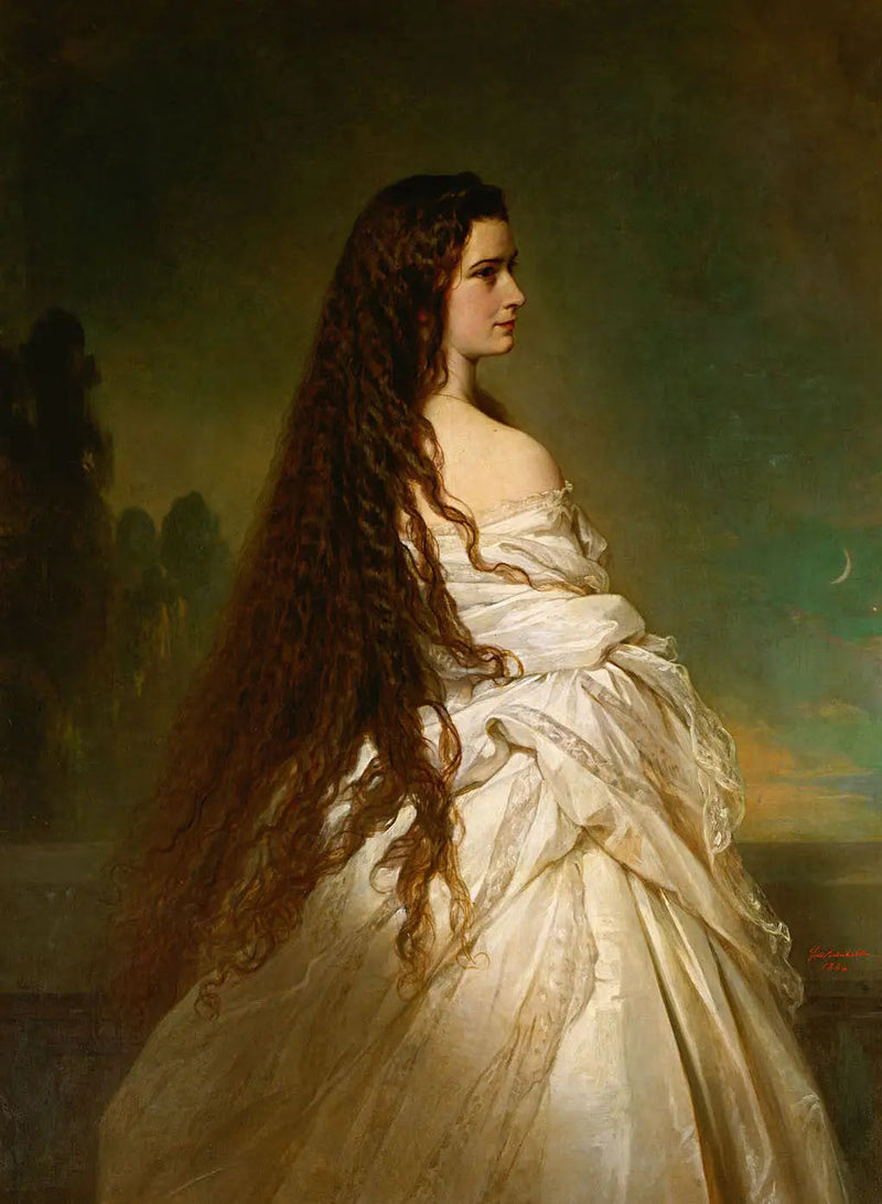 Kejserinde Elisabeth af Østrig med løsthængende hår og en knæbeskytter - Franz Xaver Winterhalter