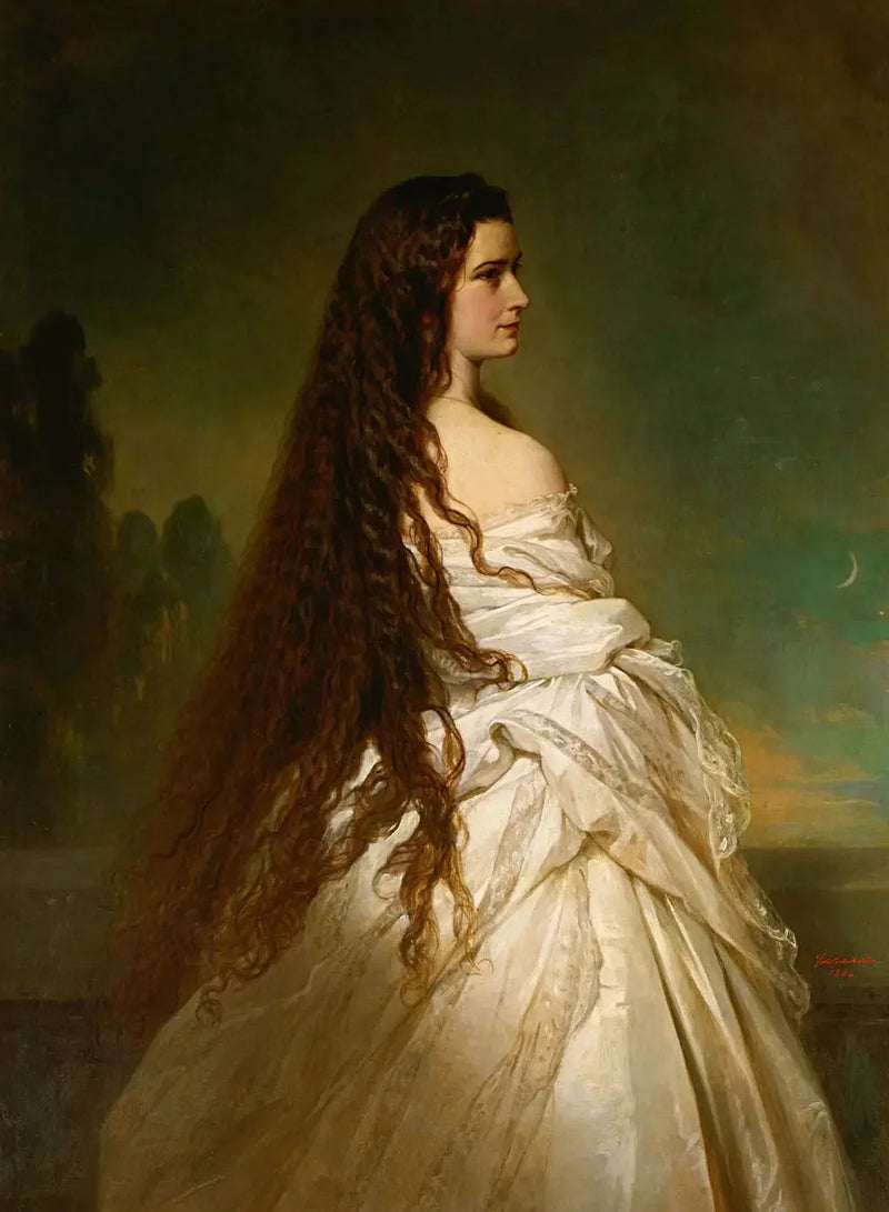 Kejserinde Elisabeth af Østrig med løsthængende hår og en knæbeskytter - Franz Xaver Winterhalter