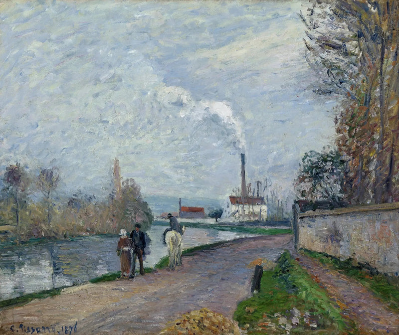 Oise ved Pontoise, gråvejr - Camille Pissarro