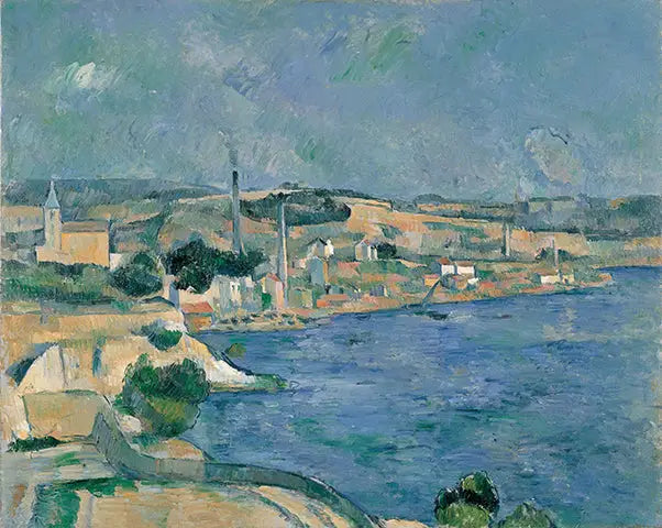 Reproduction du tableau « La Baie de Marseille, avec vue sur le village Saint-Henri près de l'Estaque - Paul Cézanne » par Alpha Reproduction en peinture à l’huile