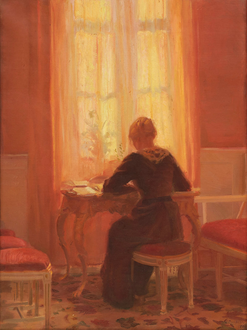 Det Røde Rum - Interiør med Helga, kunstnerens datter. - Anna Ancher