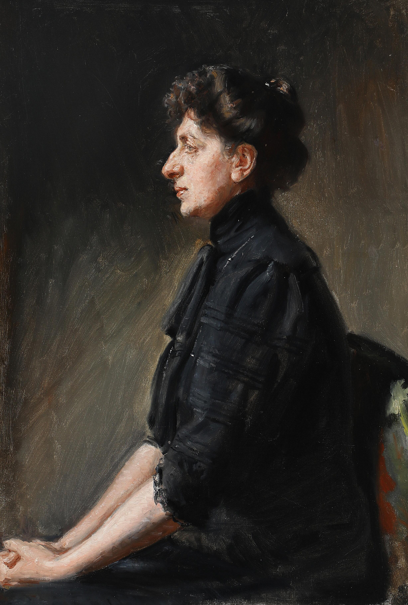 Sangerinden Elisabeth Dons, siddende, klædt i sort. - Michael Peter Ancher