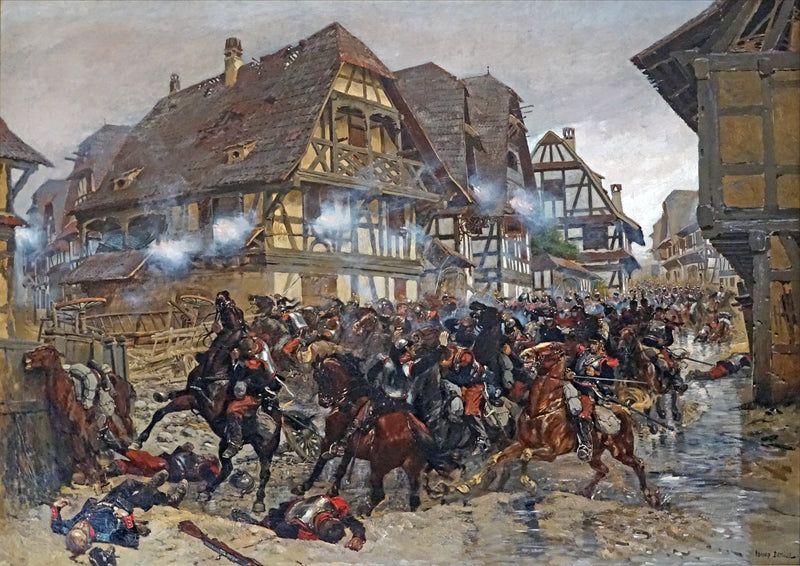 Ladningen af 9. cuirassierregiment i landsbyen Morsbronn - Édouard Detaille