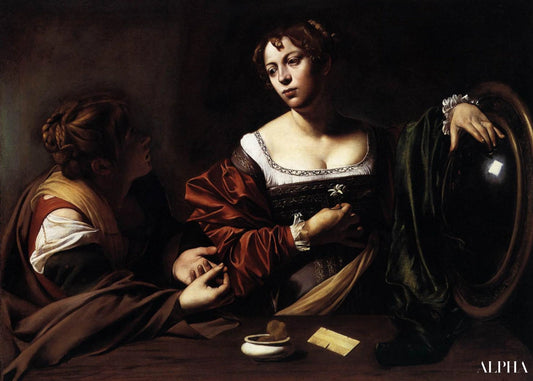 'La conversion de la Madeleine - Caravaggio - Reproduktioner af malerier og højkvalitets malerier'