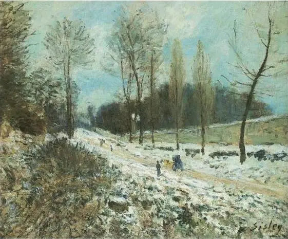 Kysten af Hjerte-Volant i Marly under sneen - Alfred Sisley