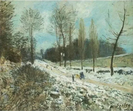Kysten af Hjerte-Volant i Marly under sneen - Alfred Sisley