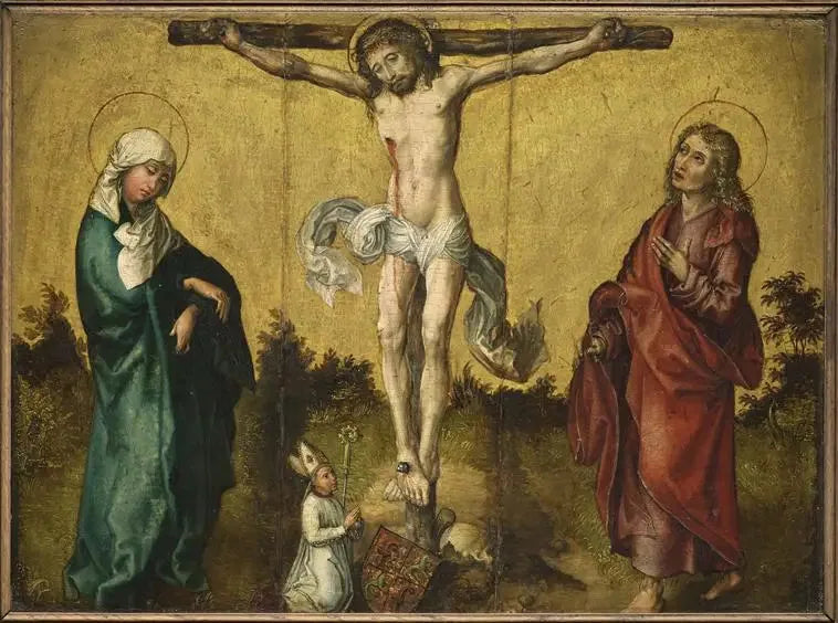 Korsfæstelsen med Jomfruen, hellige Johannes og en donor - Albrecht Dürer