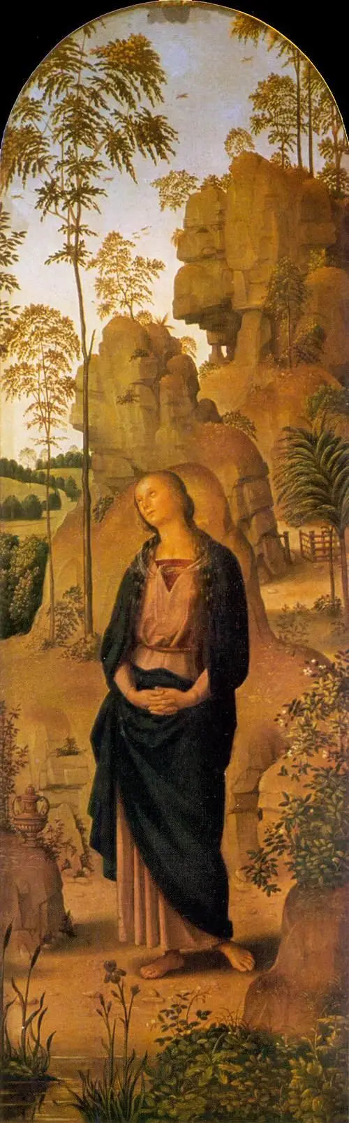 Korsfæstelsen med Jomfruen, Sankt Johannes, Sankt Hieronymus og Sankt Maria Magdalene [højre panel] - Pietro Perugino