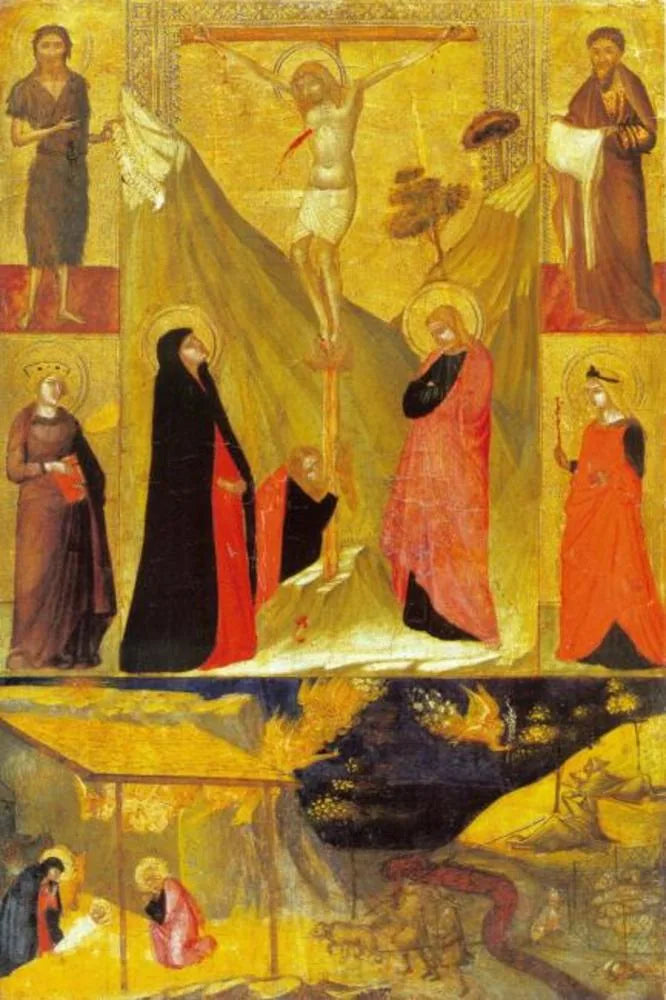 Korsfæstelsen, Jomfrufødsel og de Hellige - Ambrogio Lorenzetti