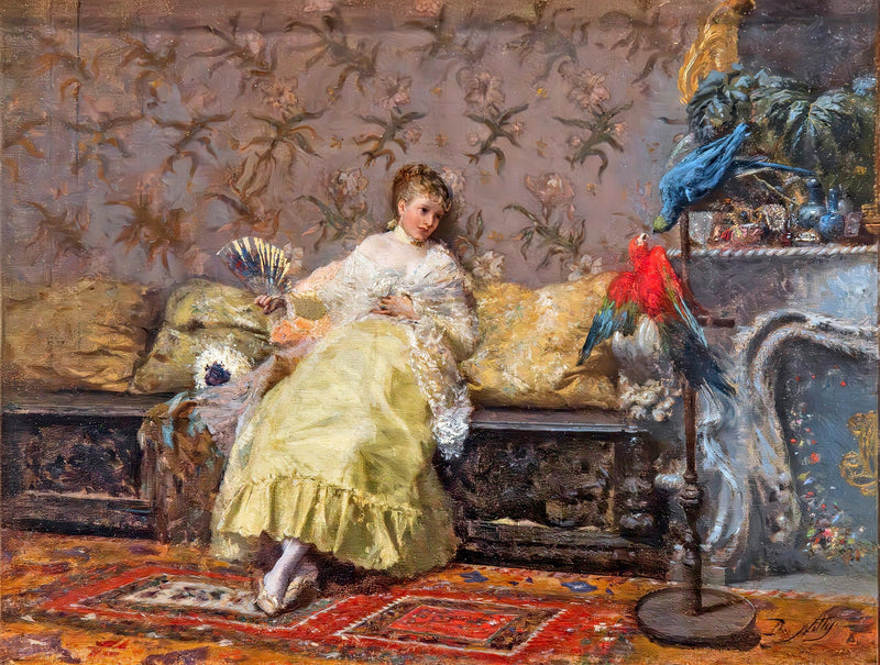 Damen med papegøjer - Giuseppe De Nittis