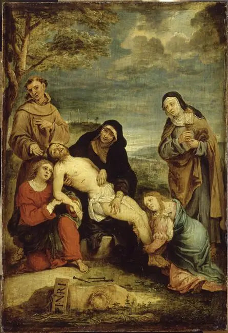 La Deploratie van Christus in aanwezigheid (mystiek) van Sint Franciscus van Assisi en Sint Clara - David Teniers de Jonge
