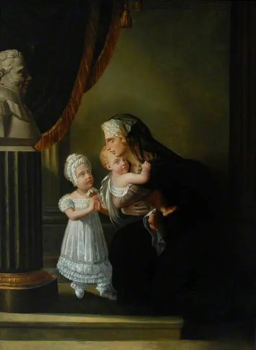 La duchesse de Berri et ses deux enfants priant devant un buste de son mari - François Gérard image 2 reproduction de peinture à l’huile
