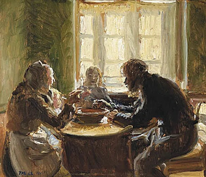 Familien Wollesen siddende ved bordet. - Michael Peter Ancher