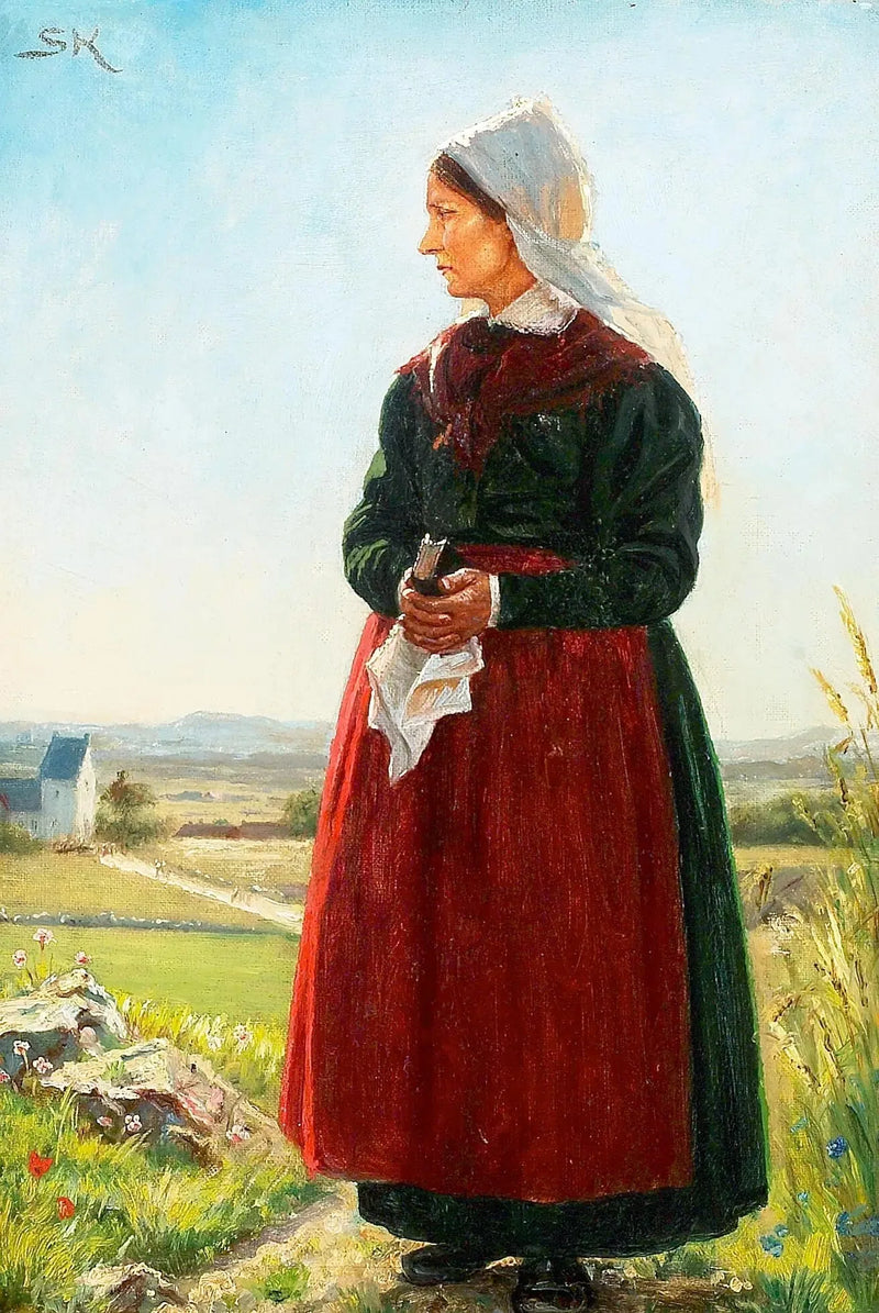 Fiskerens kone klædt til kirken. Arildsleje, Sverige. - Peder Severin Krøyer