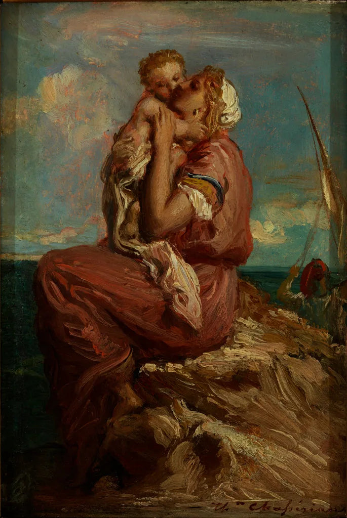 Fiskerens kone i Mola di Gaeta, der kysser sit barn - Théodore Chassériau