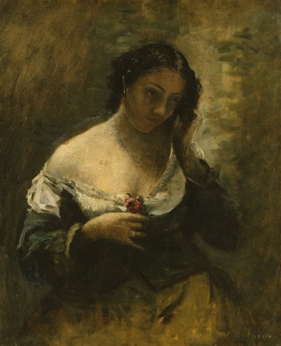 Pigen med rosen - Jean-Baptiste Camille Corot