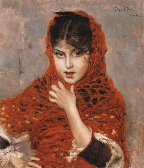 Den rødhælede pige med sjal - Giovanni Boldini
