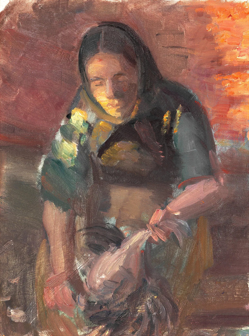 Fiskerens datter, der plukker kyllinger - Anna Ancher
