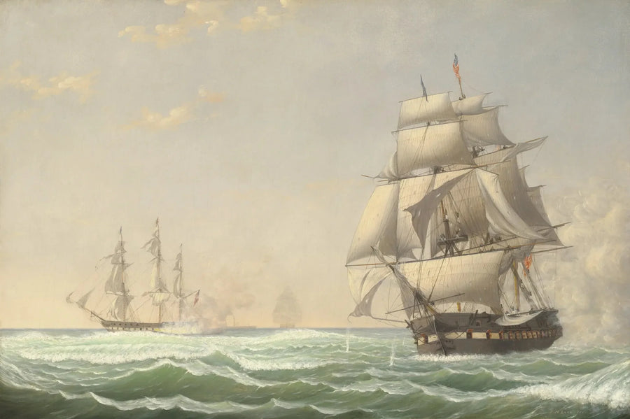 Den amerikanske fregat « President » engagerende den britiske flåde, 1815 - Fitz Henry Lane